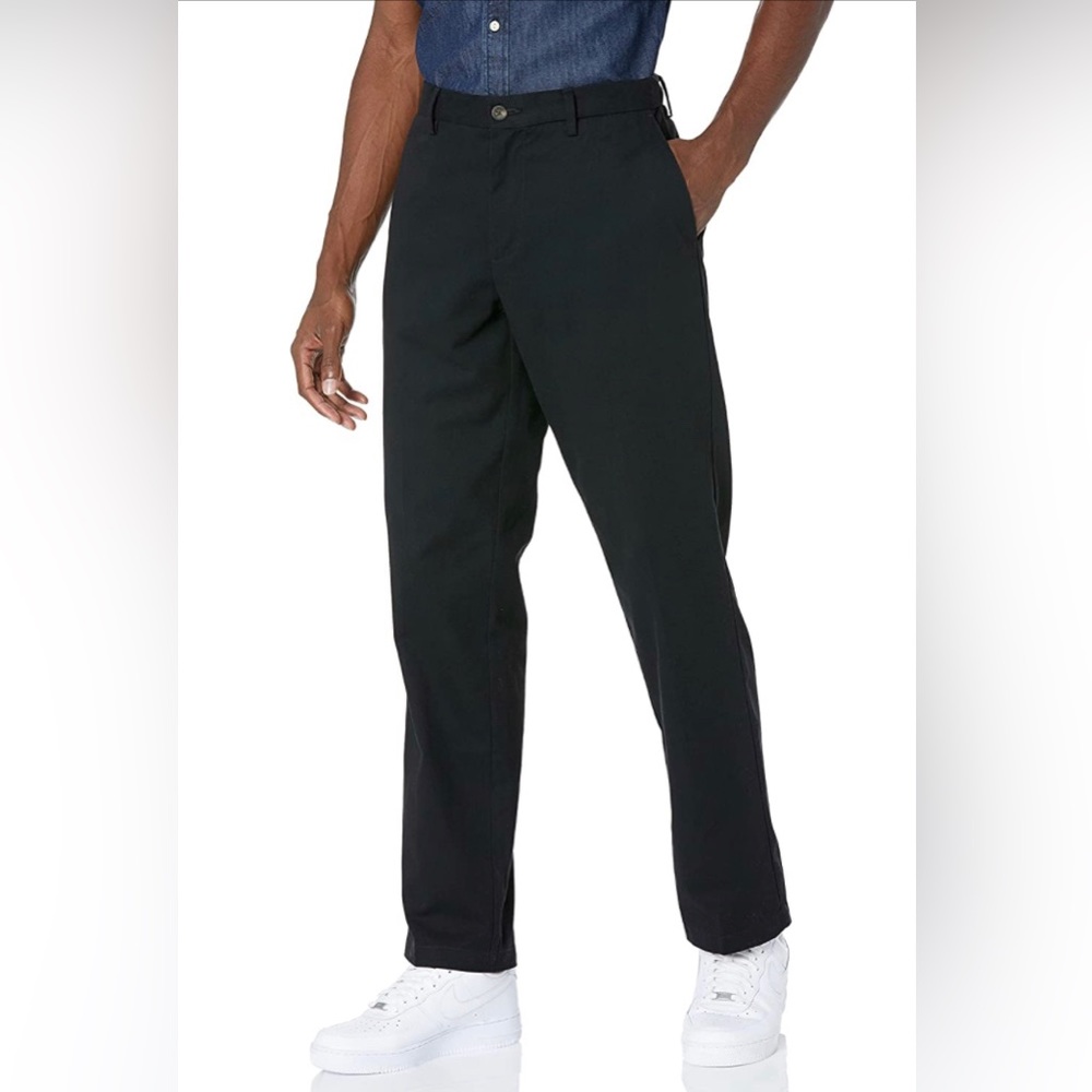 Black cotton/polyester classic-fit, wrinkle resistant, flat front Chino